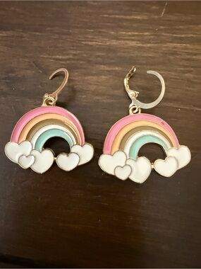 Pastel Rainbow Heart Drop Earrings - Pink, Peach, Mint, White New